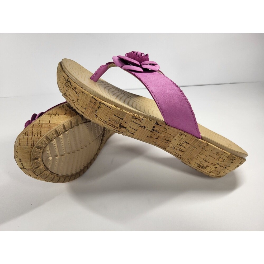Crocs A-Leigh Floral Suede Slide-On Thong, Size 9 - Picture 2 of 11